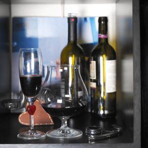 Two wine glasses with red wine